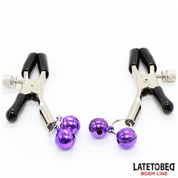 PINZAS BDSM PARA PEZONES CON CASCABELES PÚRPURA