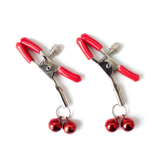 BDSM LINE PINZAS PARA PEZONES CON CASCABELES METAL ROJO