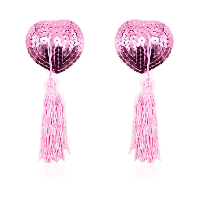 PEZONERAS AUTOADHESIVAS FORMA DE CORAZÓN CON LENTEJUELAS ROSA BDSM