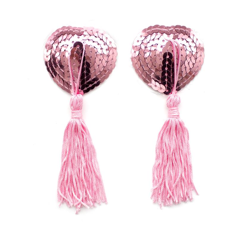 PEZONERAS AUTOADHESIVAS FORMA DE CORAZÓN CON LENTEJUELAS ROSA BDSM