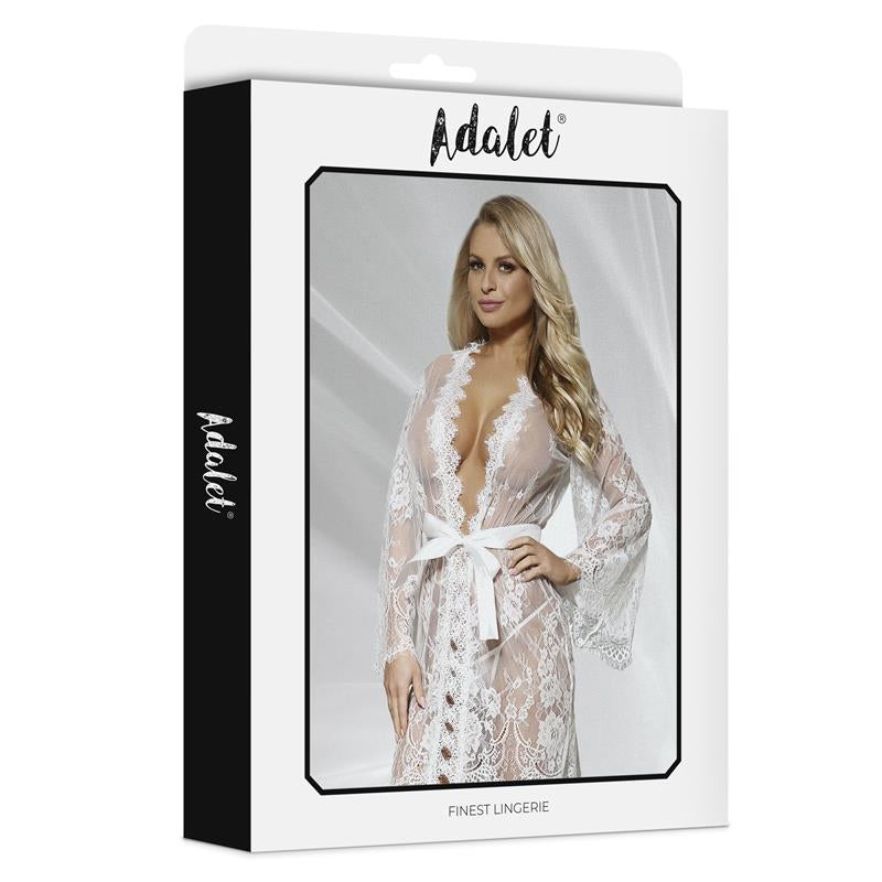 ADALET LINGERIE LUCY PEIGNOIR SEMI TRANSPARENTE Y TANGA BLANCO