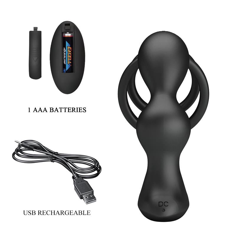 PLUG ANAL CON VIBRACIÓN Y ANILLO PARA EL PENE Y TESTÍCULOS