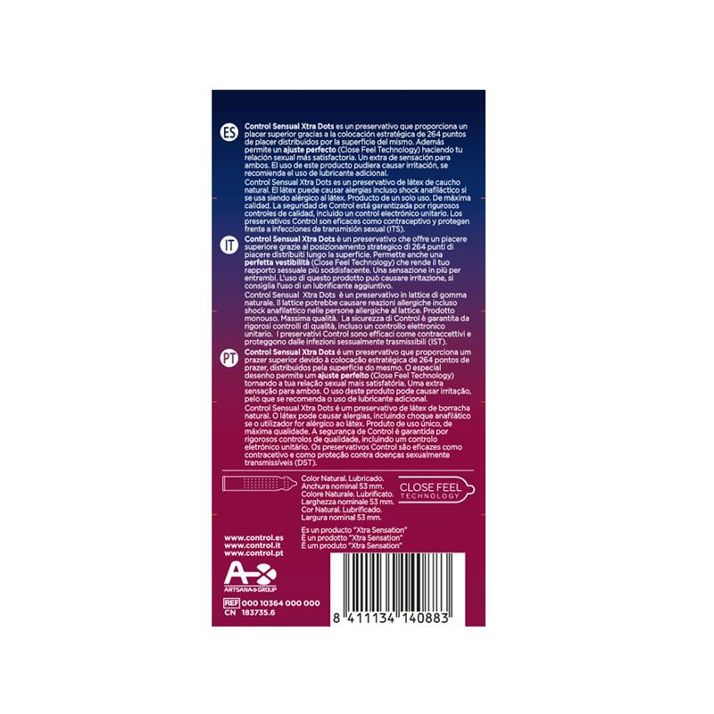 CONTROL SENSUAL XTRA DOTS - PUNTEADOS 12 UDS