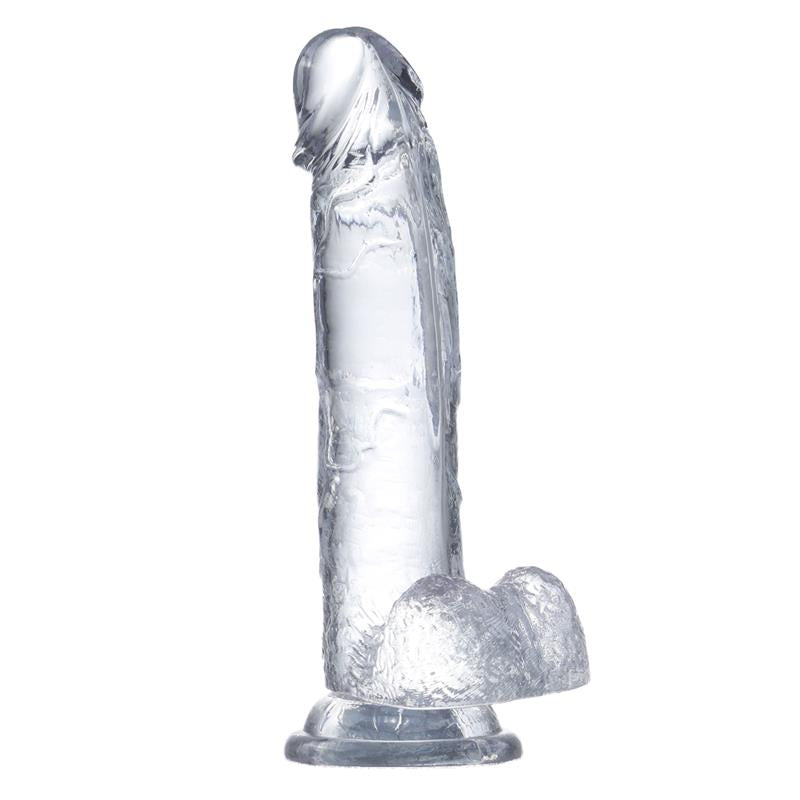 DILDO REALISTA CON TESTÍCULOS MATERIAL CRISTALINO 18 CM