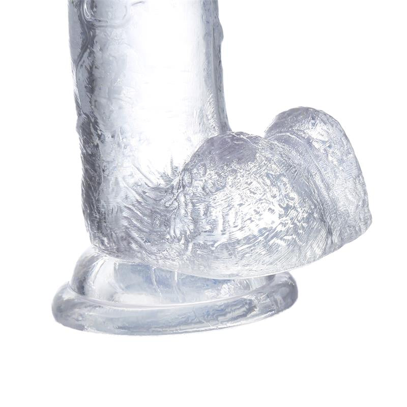 DILDO REALISTA CON TESTÍCULOS MATERIAL CRISTALINO 18 CM
