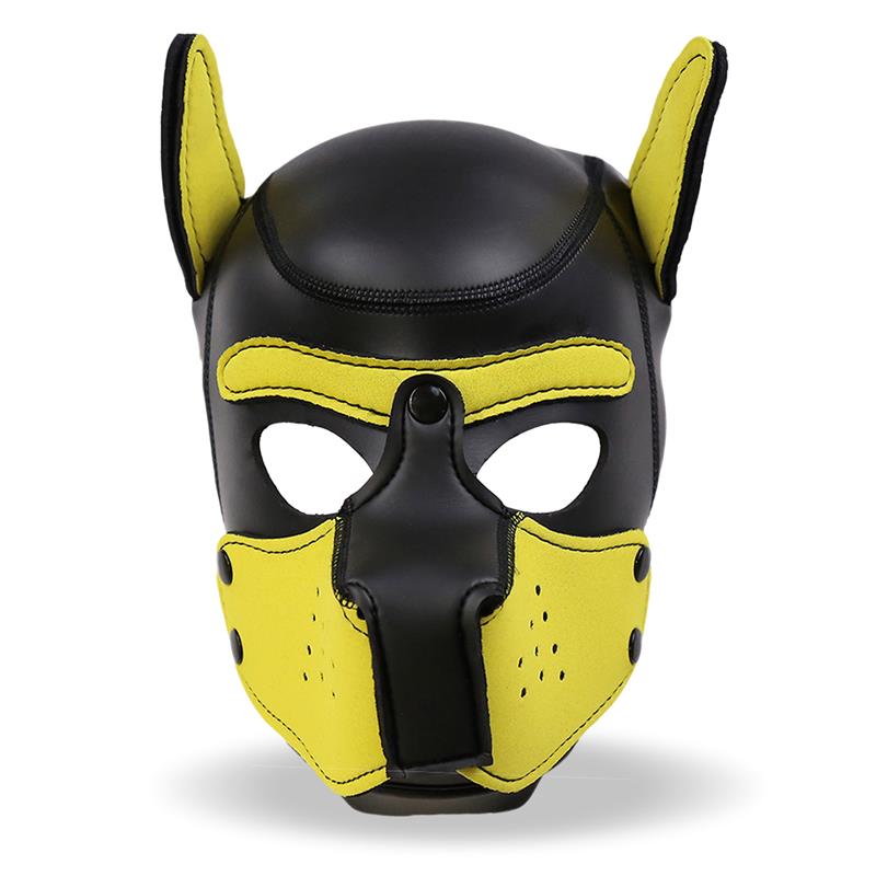 MÁSCARA DE PERRO NEOPRENO BDSM HOCICO EXTRAÍBLE NEGRO/AMARILLO TALLA ÚNICA