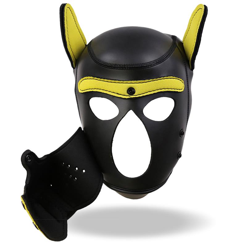 MÁSCARA DE PERRO NEOPRENO BDSM HOCICO EXTRAÍBLE NEGRO/AMARILLO TALLA ÚNICA
