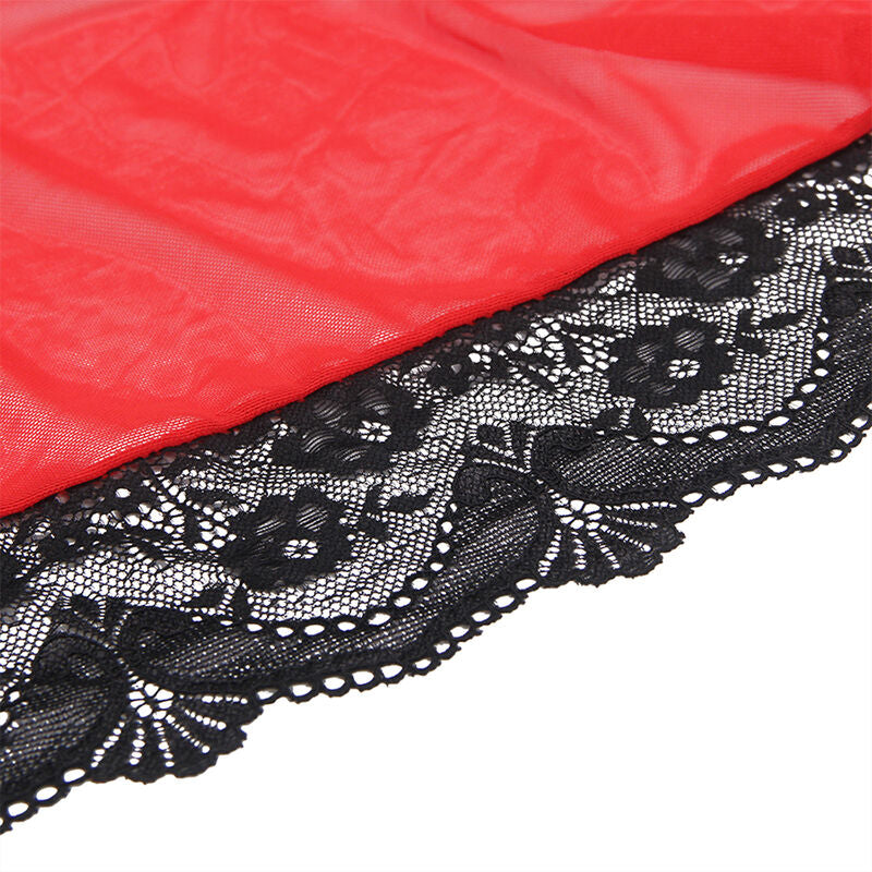 BATA TELA TRANSPARENTE DETALLE ENCAJE ROJO
