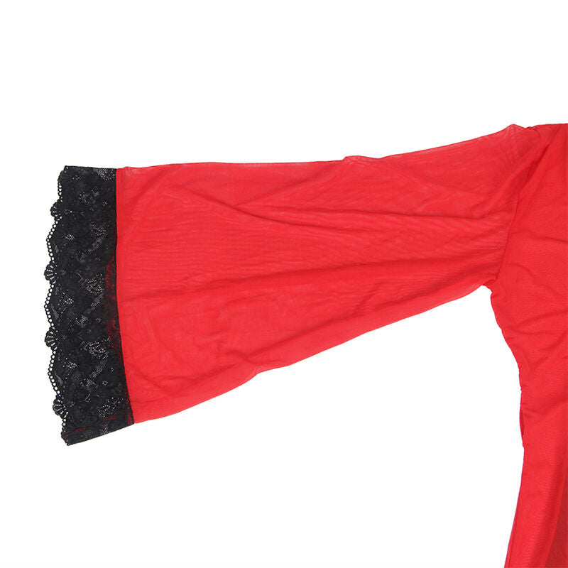 BATA TELA TRANSPARENTE DETALLE ENCAJE ROJO