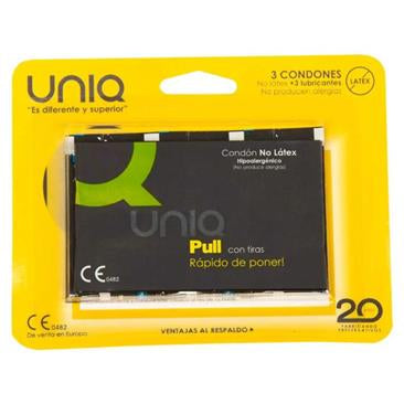 PRESERVATIVOS CON TIRAS PULL CONDOMS SIN LÁTEX 3 PCS