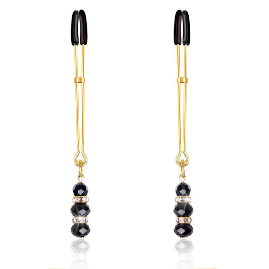 PINZAS BDSM LINE PARA PEZONES CON BOLAS DE CRISTAL DORADO