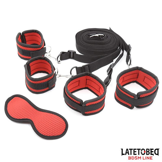 RESTRICCIONES BDSM PARA LA CAMA CON ANTIFAZ ESPOSAS AJUSTABLES Y DESMONTABLES