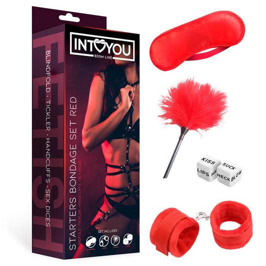 SET DE BONDAGE BDSM PARA PRINCIPIANTES STARTERS 4 PIEZAS ROJO