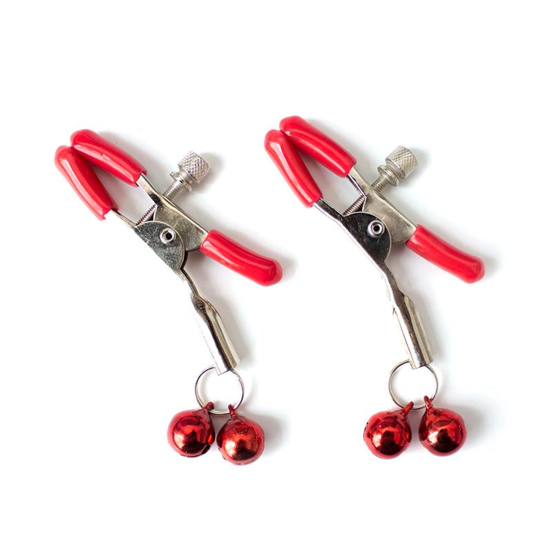 BDSM LINE PINZAS PARA PEZONES CON CASCABELES METAL ROJO