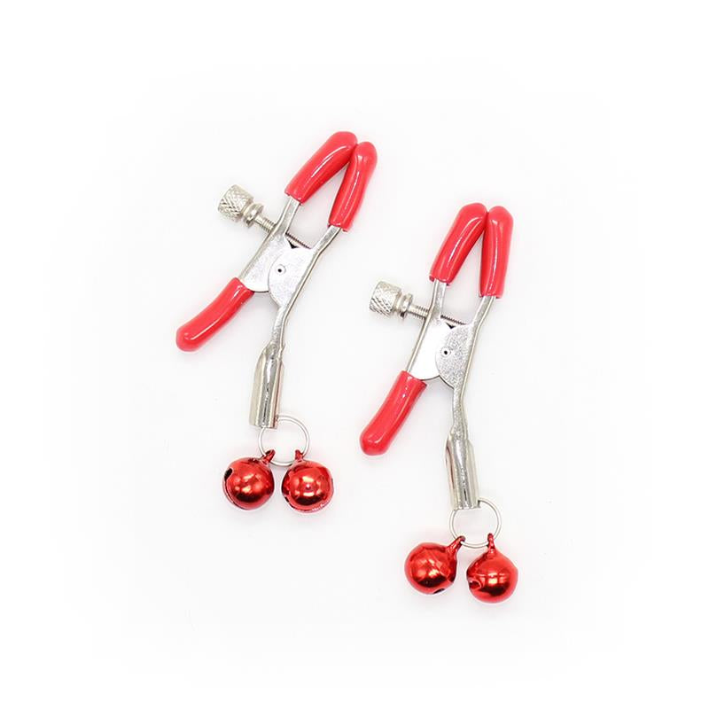 BDSM LINE PINZAS PARA PEZONES CON CASCABELES METAL ROJO