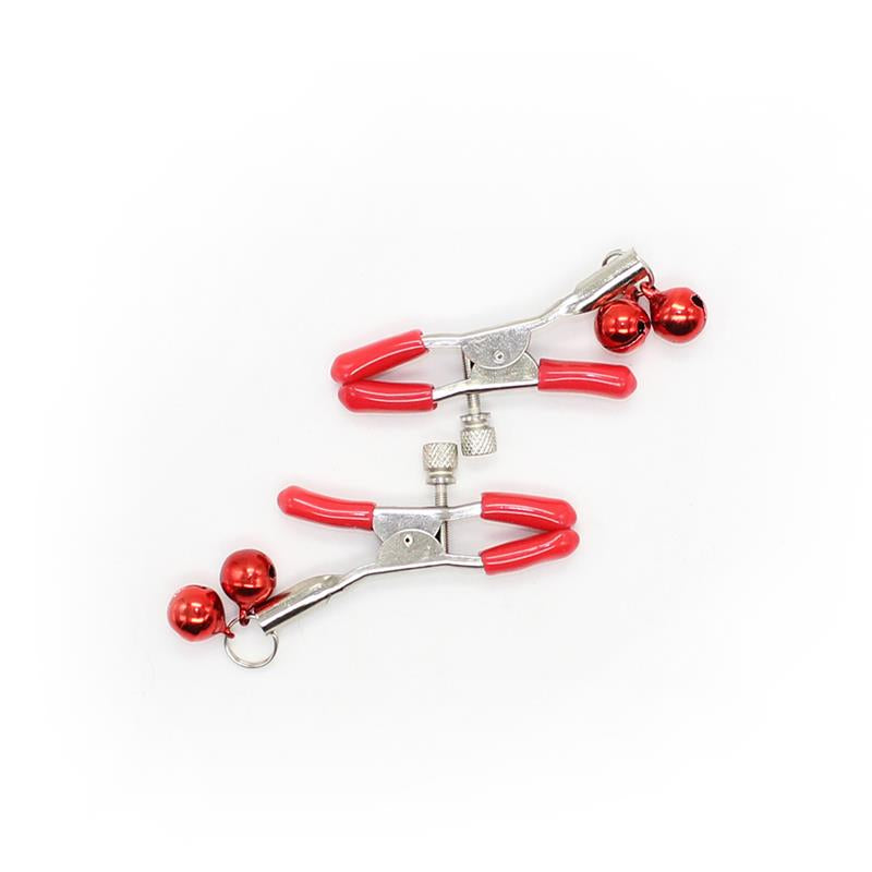 BDSM LINE PINZAS PARA PEZONES CON CASCABELES METAL ROJO