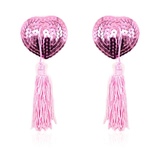 PEZONERAS AUTOADHESIVAS FORMA DE CORAZÓN CON LENTEJUELAS ROSA BDSM