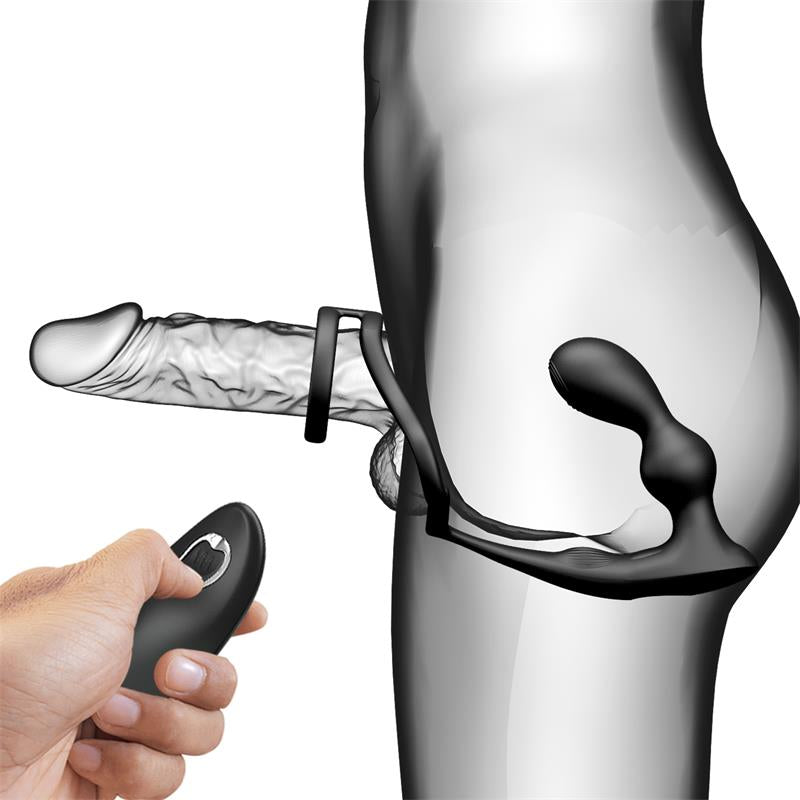 PLUG ANAL CON VIBRACIÓN Y ANILLO PARA EL PENE Y TESTÍCULOS