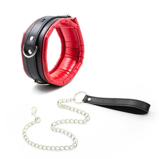 COLLAR CON CORREA DE METAL BDSM E INTERIOR ACOLCHADO NEGRO/ROJO