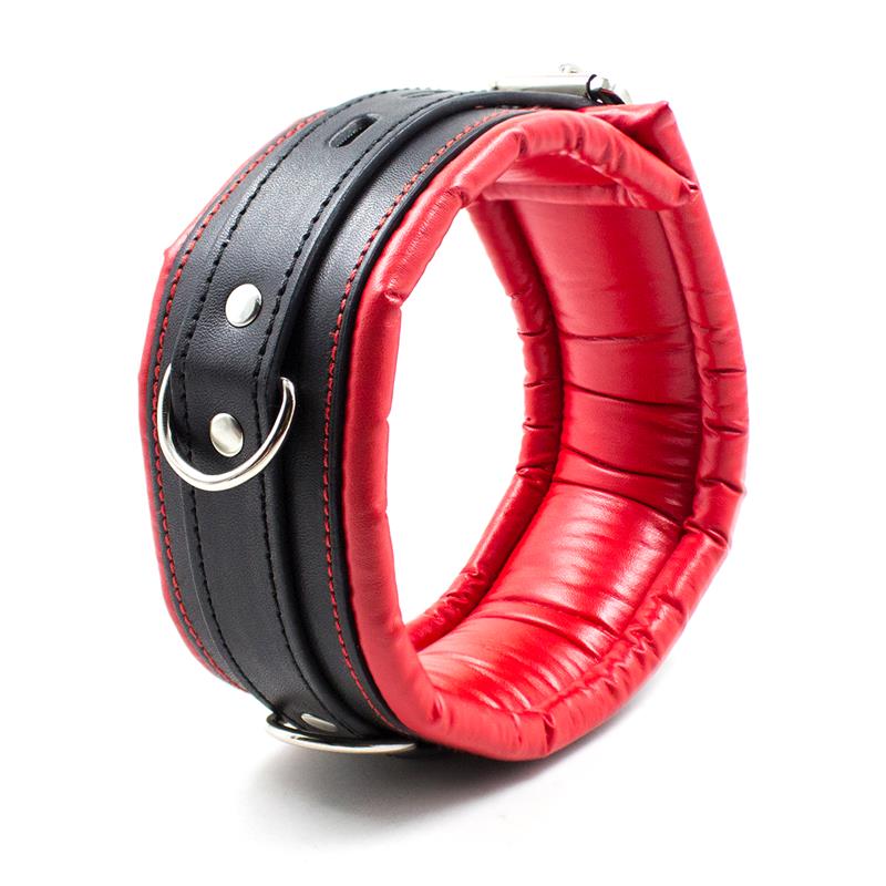 COLLAR CON CORREA DE METAL BDSM E INTERIOR ACOLCHADO NEGRO/ROJO