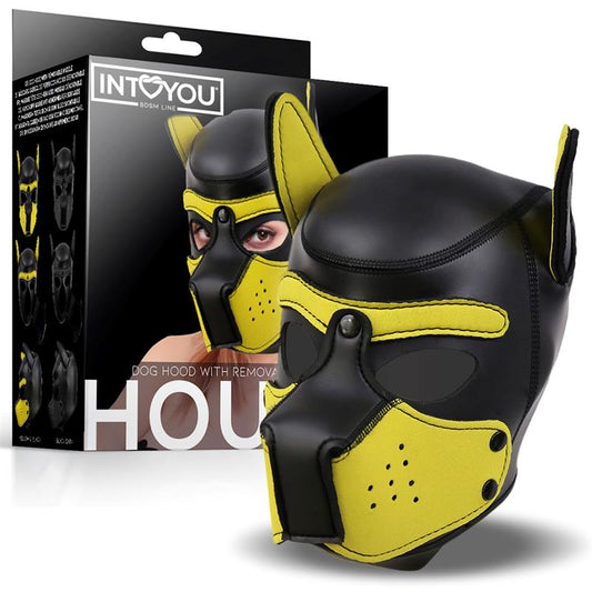 MÁSCARA DE PERRO NEOPRENO BDSM HOCICO EXTRAÍBLE NEGRO/AMARILLO TALLA ÚNICA
