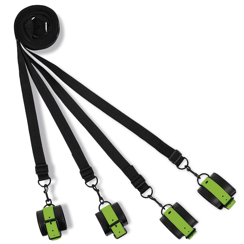 SET DE ATADURAS BDSM PARA LA CAMA CON ESPOSAS QUE BRILLAN EN LA OSCURIDAD